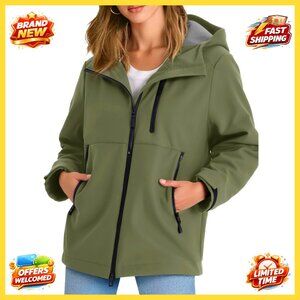 Women's Fleece Lined Waterproof Rain Jacket Lightweight Windbreaker Hooded